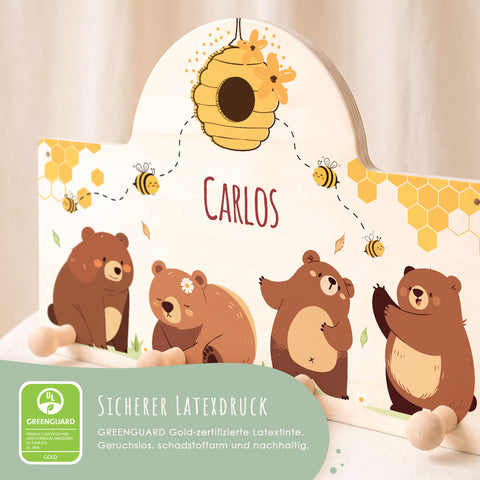 Personalisierte Garderobe fürs Kinderzimmer - Bären & Bienen