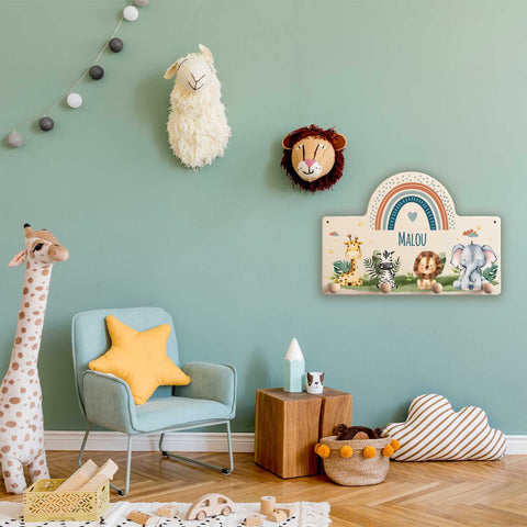 Personalisierte Garderobe fürs Kinderzimmer - mit Regenbogen für Mädchen und Jungen