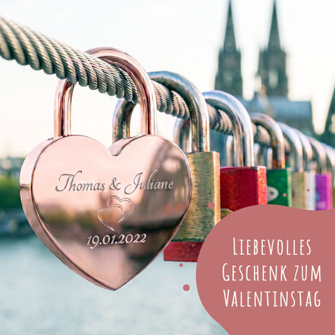 Herzschloss in Rosegold mit Gravur