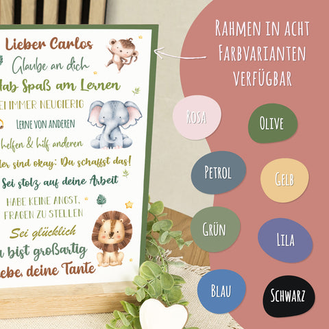 Holzschild zur Einschulung - Tiergruppe Safari - Einschulungsmutmacher