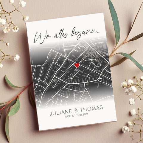 Holzschild "Wo alles begann" - Personalisiertes Geschenk mit Wunschkoordinaten