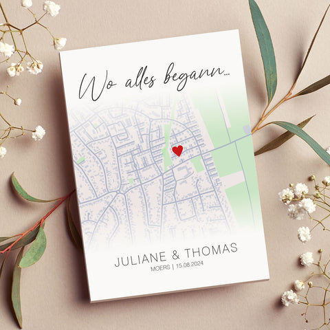 Holzschild "Wo alles begann" - Personalisiertes Geschenk mit Wunschkoordinaten