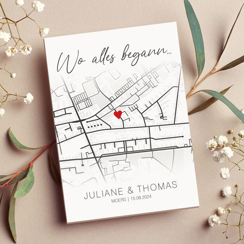 Holzschild "Wo alles begann" - Personalisiertes Geschenk mit Wunschkoordinaten