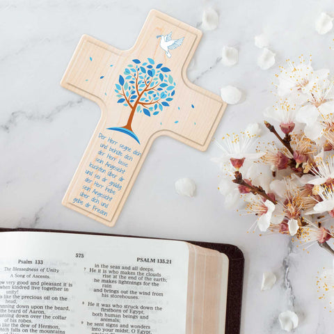 Personalisierbares Holzkreuz zur Taufe Konfirmation und Kommunion - Lebensbaum Design