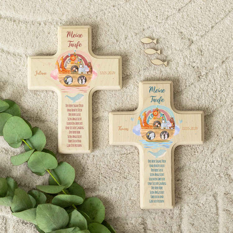 Personalisierbares Holzkreuz zur Taufe Konfirmation oder Kommunion - Arche Design
