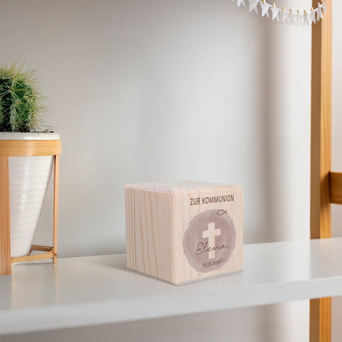 Spardose aus Holz - Farbfleck