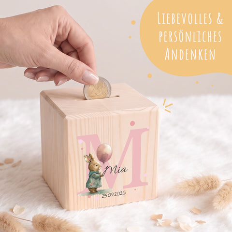 Spardose aus Holz - Tiermotive mit Monogramm