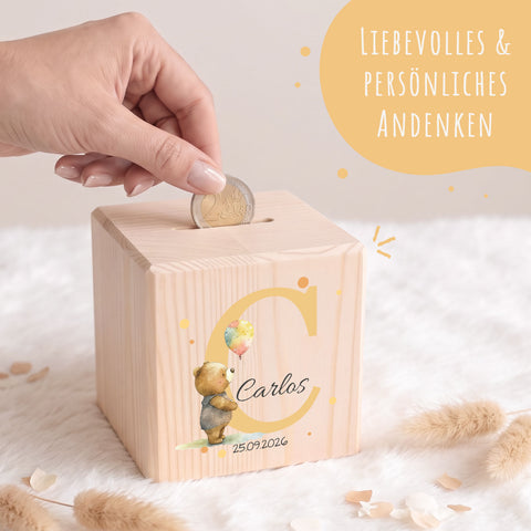 Spardose aus Holz - Tiermotive mit Monogramm