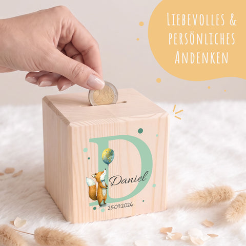 Spardose aus Holz - Tiermotive mit Monogramm
