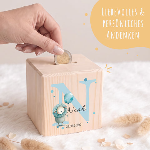 Spardose aus Holz - Tiermotive mit Monogramm