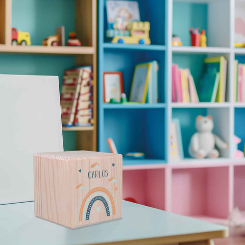 Spardose aus Holz - Regenbogen - mit Namen personalisiert