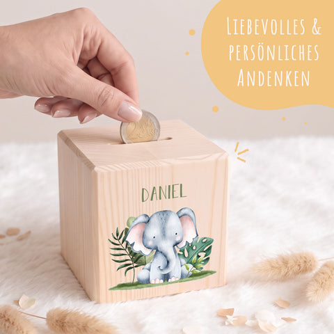 Spardose aus Holz - Safari Tiere