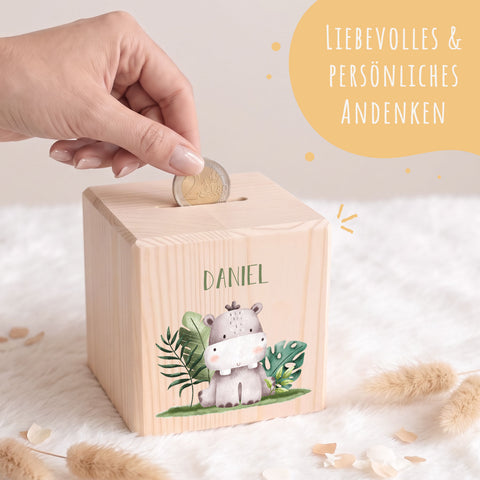 Spardose aus Holz - Safari Tiere