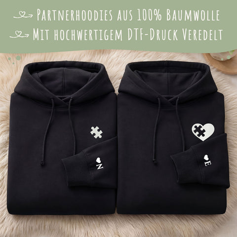 Partnerhoodies - Puzzleteil - Personalisiertes Hoodie Set mit Buchstabe im Partnerlook