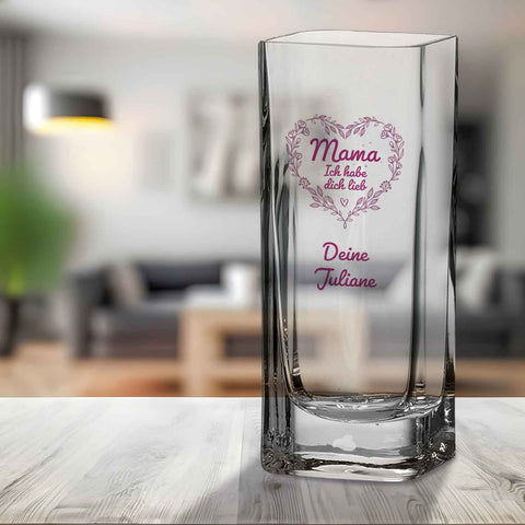 Blumenvase mit UV-Druck - Mama lieb haben - Personalisiert mit Namen - Deko Vase als Geschenk