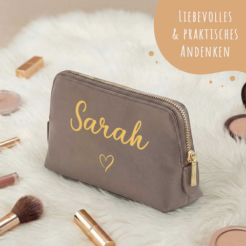 Personalisierte Leder Kosmetiktasche mit Name für Kosmetik & MakeUp