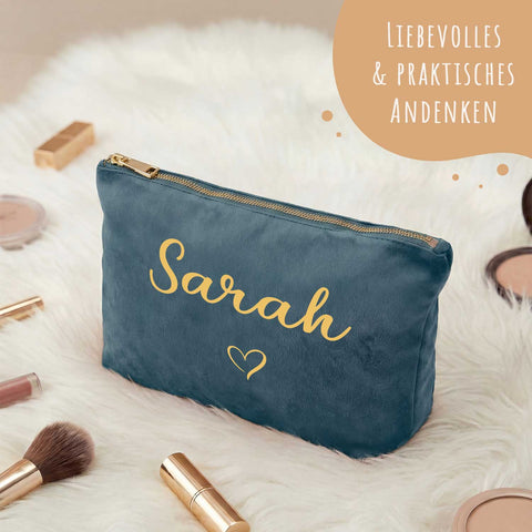 Personalisierte Samt Kosmetiktasche mit Name für Kosmetik & MakeUp