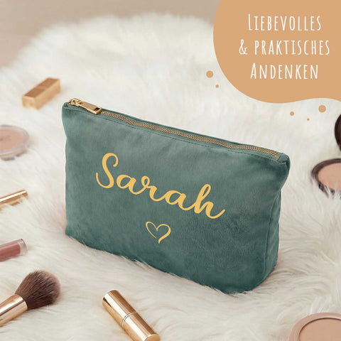 Personalisierte Samt Kosmetiktasche mit Name für Kosmetik & MakeUp