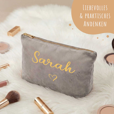 Personalisierte Samt Kosmetiktasche mit Name für Kosmetik & MakeUp