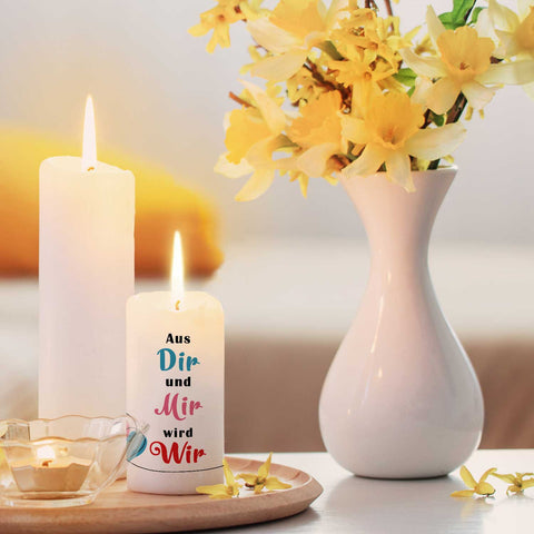 Kleine Kerze "Aus Dir und Mir wird Wir"
