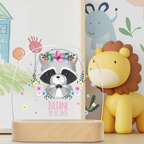 Kinder LED Nachtlicht mit Sockel aus Holz - "Blumenkreis"