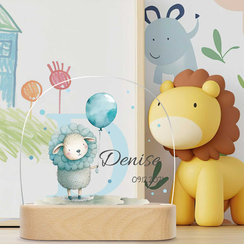 Kinder LED Nachtlicht mit Sockel aus Holz - "Initial Tiere"