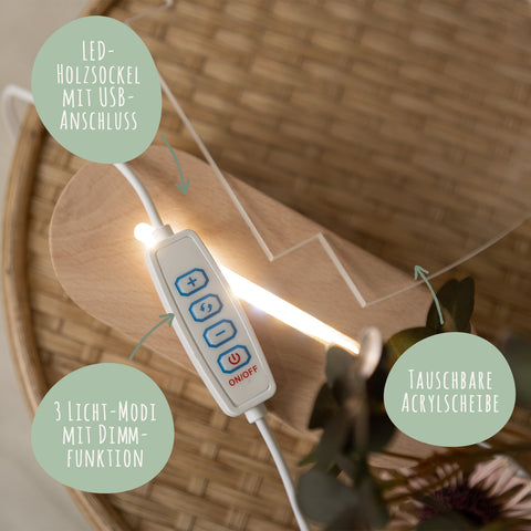 Kinder LED Nachtlicht mit Sockel aus Holz - "Weihnachtswald"