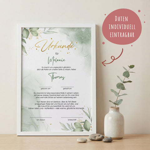 Personalisiertes Poster - Patenbrief - Personalisiertes Geschenk mit Foto