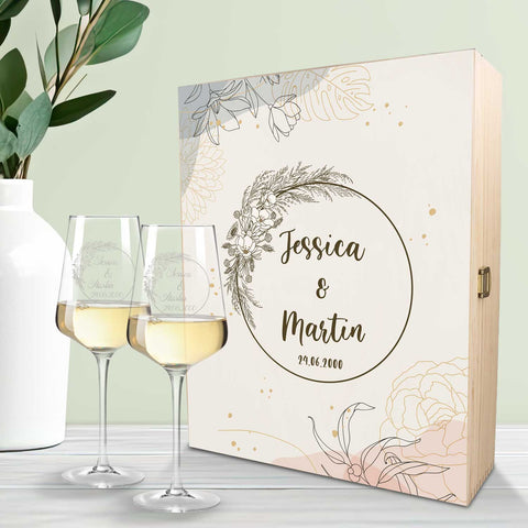 Leonardo Puccini Weingläser mit Gravur - Pampasgras Design mit Namen & Datum