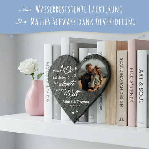 Bedrucktes Schieferherz - Paarfoto - Personalisiertes Geschenk