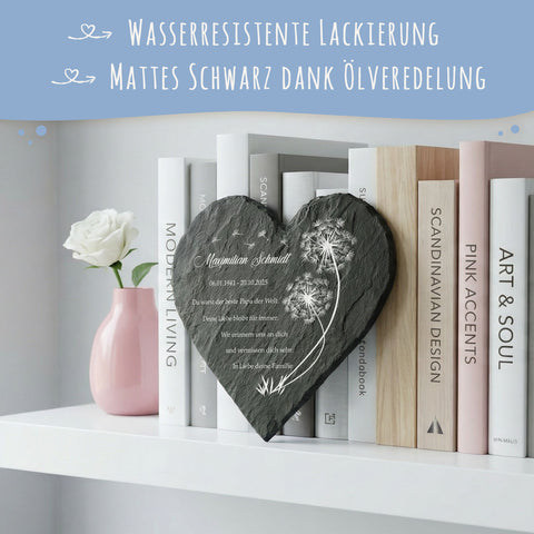 Bedrucktes Schieferherz - Pusteblume - Personalisiertes Geschenk