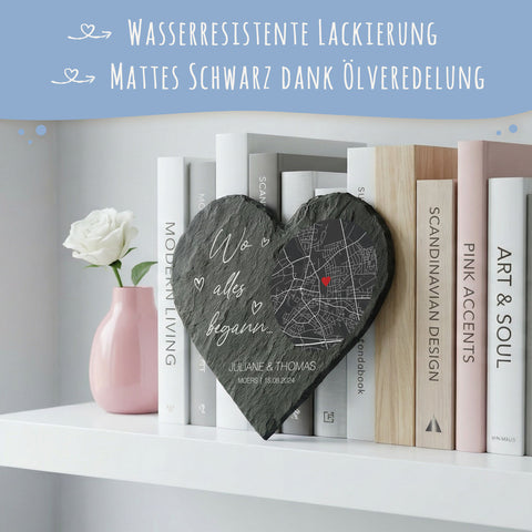 Bedrucktes Schieferherz - Wo alles begann - Personalisiertes Geschenk