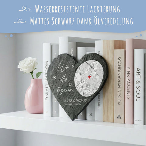 Bedrucktes Schieferherz - Wo alles begann - Personalisiertes Geschenk