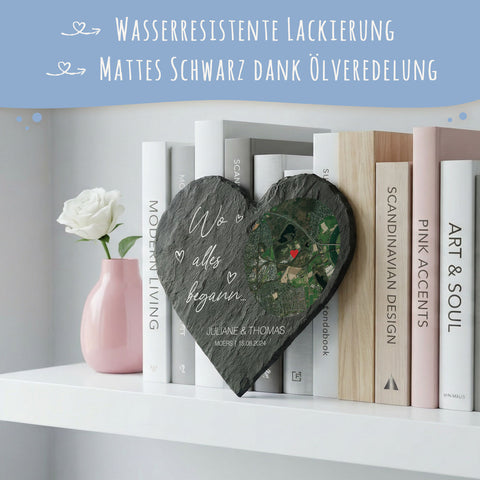 Bedrucktes Schieferherz - Wo alles begann - Personalisiertes Geschenk