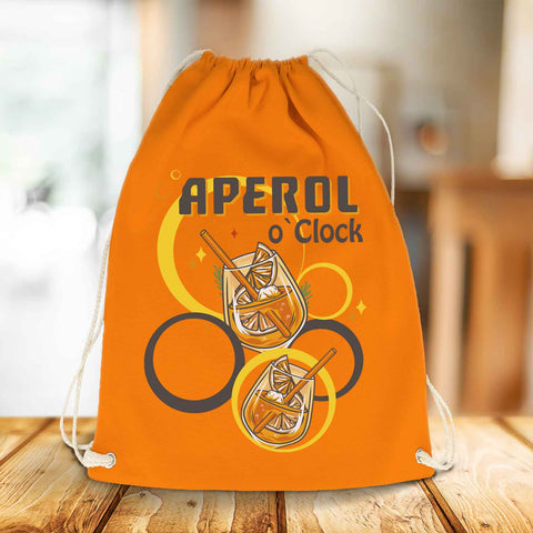Farbiger Turnbeutel mit DTF-Druck - Aperol o'clock
