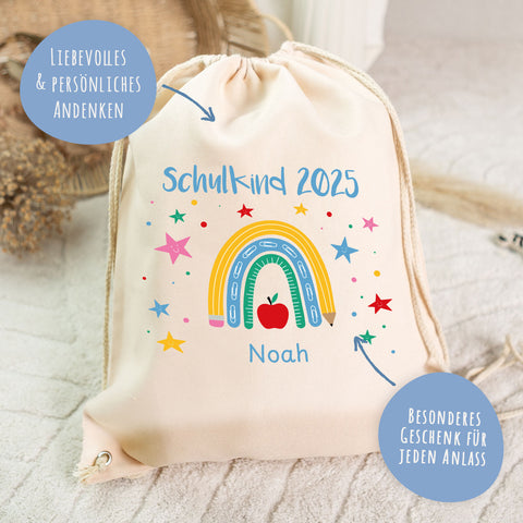 Turnbeutel für Kinder - Regenbogen Schulkind - zur Einschulung