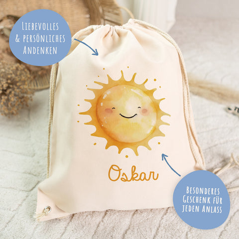 Turnbeutel mit Kindermotiv  - Sonne - für Kinder
