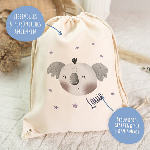 Turnbeutel mit Kindermotiv  - Tierköpfe - für Kinder