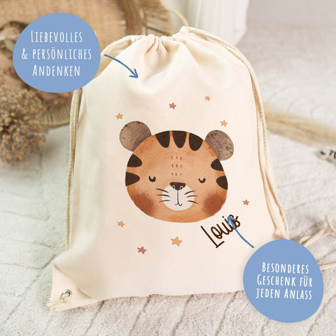 Turnbeutel mit Kindermotiv  - Tierköpfe - für Kinder