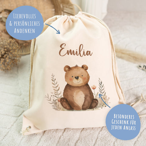 Turnbeutel mit Kindermotiv  - Waldtier - für Kinder