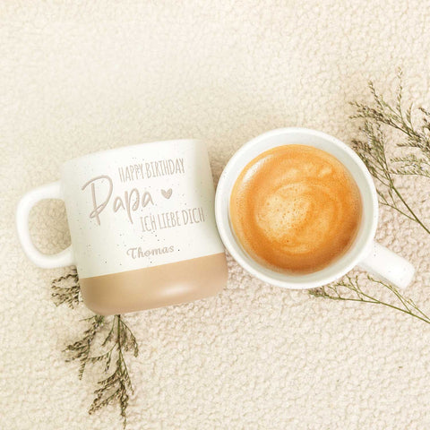 Gravierte Steingut Tasse - Happy Birthday Papa