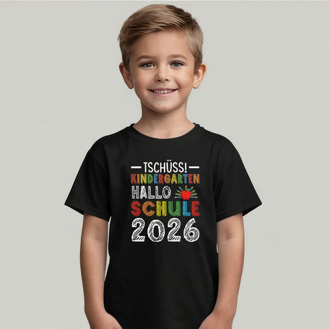 Bedrucktes T-Shirt für Kinder - Tschüss Kindergarten, Hallo Schule