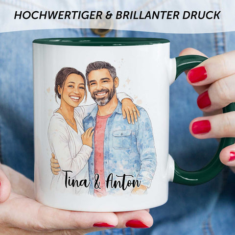 Bedruckte Tasse im Aquarell Stil - Foto Pärchen - Personalisiert mit eigenem Bild