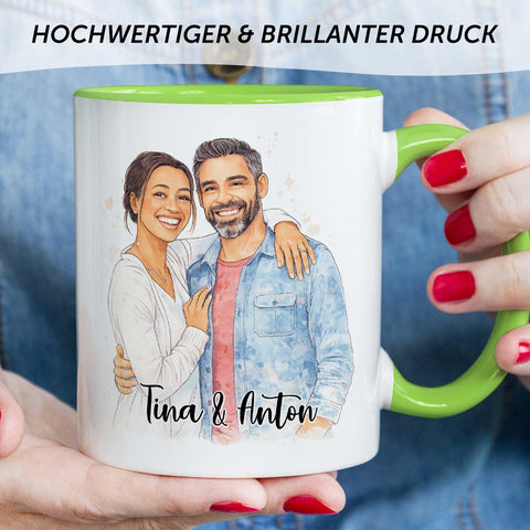 Bedruckte Tasse im Aquarell Stil - Foto Pärchen - Personalisiert mit eigenem Bild