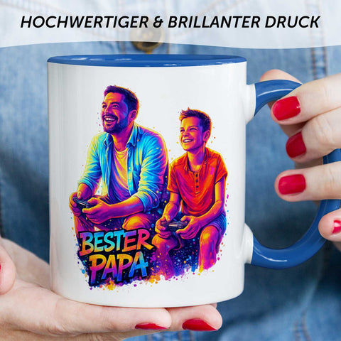 Bedruckte Tasse im Streetart Stil - Bester Papa - Personalisiert mit eigenem Bild