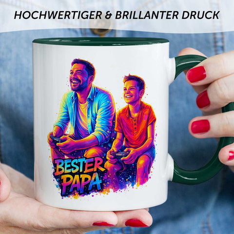 Bedruckte Tasse im Streetart Stil - Bester Papa - Personalisiert mit eigenem Bild