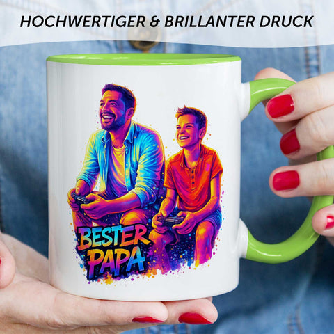 Bedruckte Tasse im Streetart Stil - Bester Papa - Personalisiert mit eigenem Bild