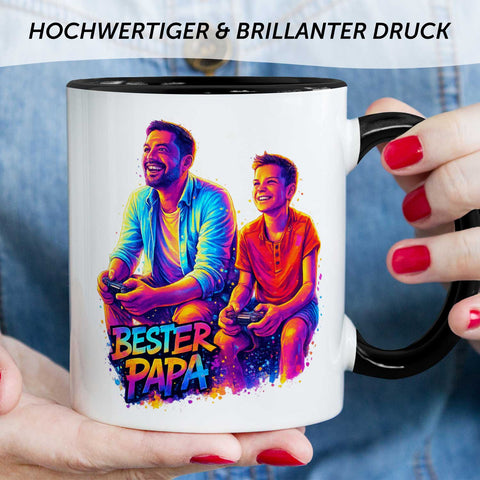 Bedruckte Tasse im Streetart Stil - Bester Papa - Personalisiert mit eigenem Bild