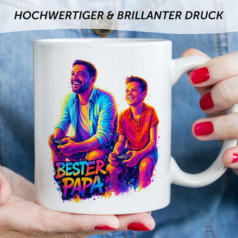 Bedruckte Tasse im Streetart Stil - Bester Papa - Personalisiert mit eigenem Bild