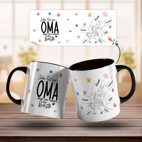 Bedruckte Tasse - Hände halten Mama Oma - Geschenk zum Muttertag